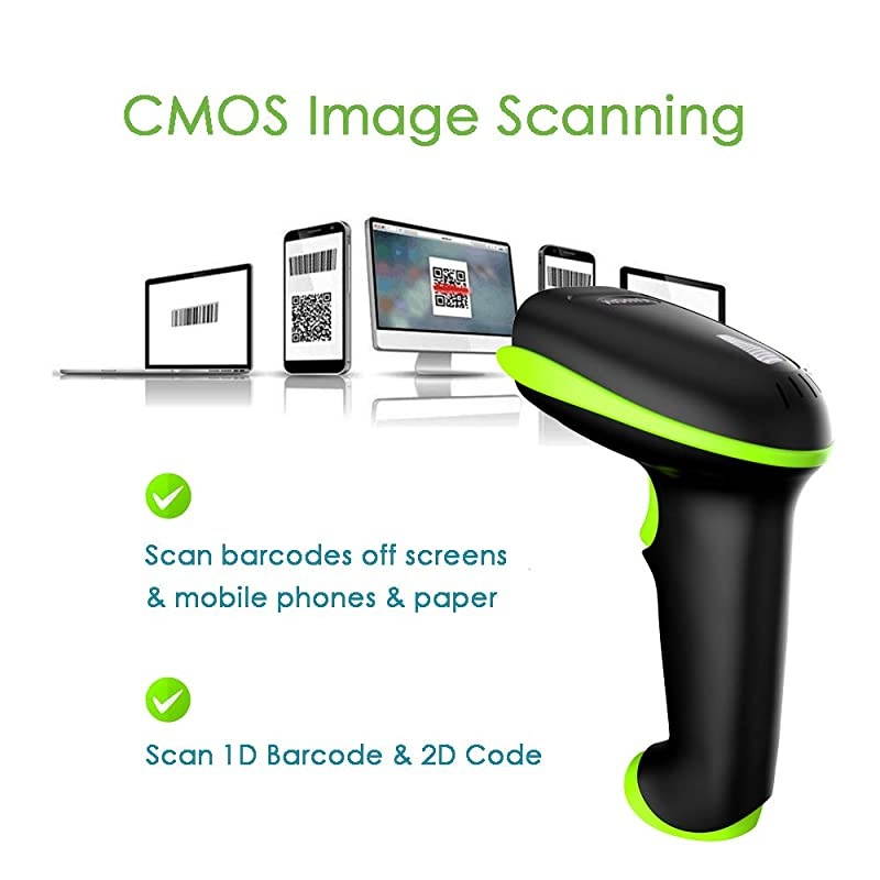 2D Wireless Barcode Scanner with Stand Compatible with Bluetooth 24G Wireless Wired Connection Cordless QR Code Scanner USB Image Bar Code Reader for Computer Tablet iPhone iPad Android
