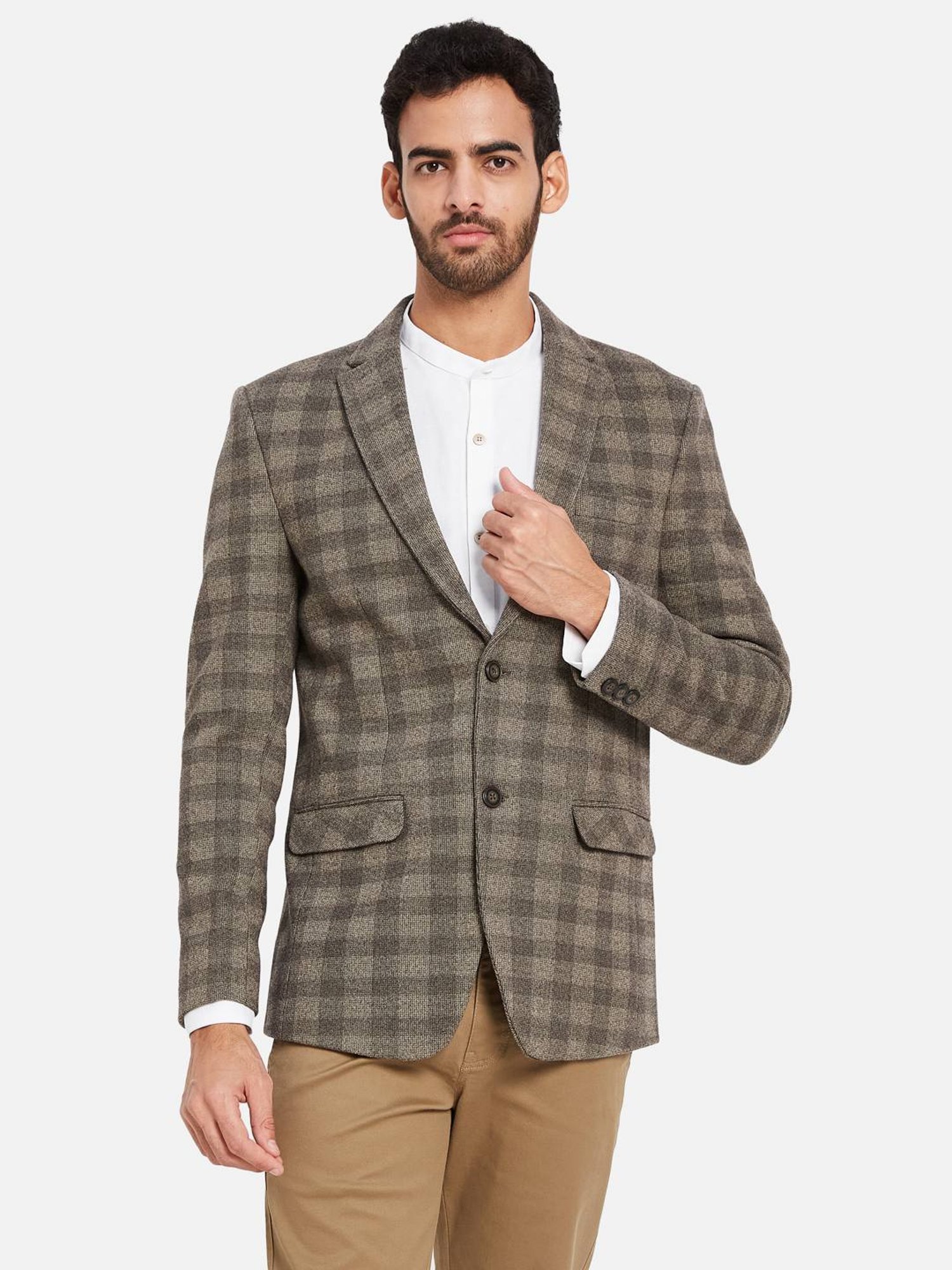 METTLE Grey Regular Fit Checks Blazer