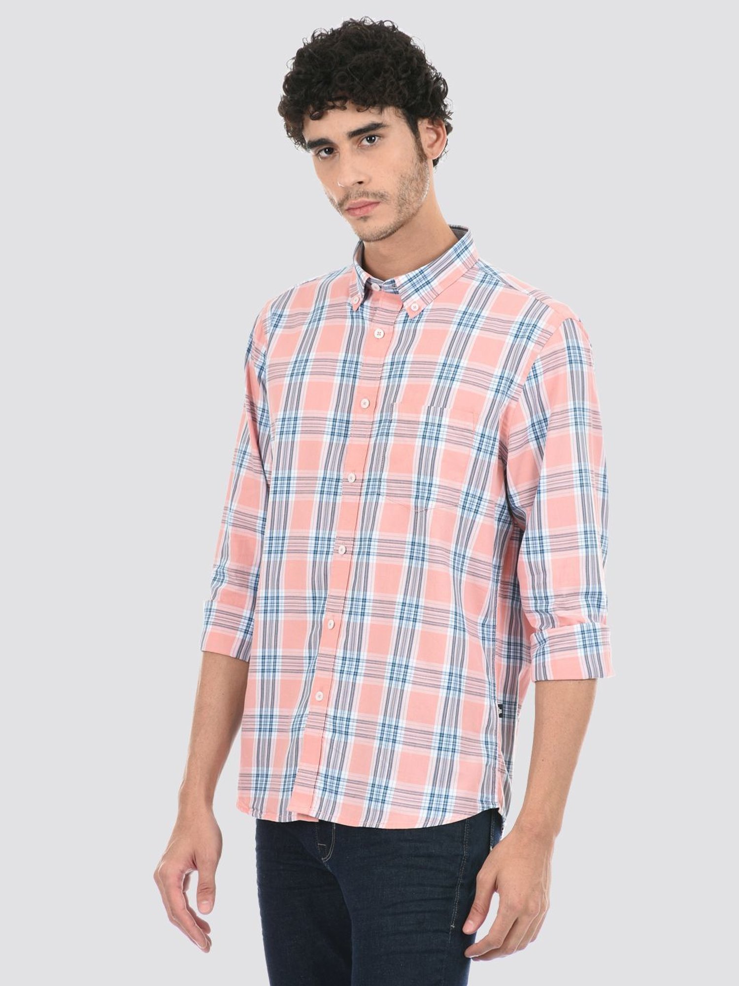 London Fog Pink Regular Fit Checks Shirt