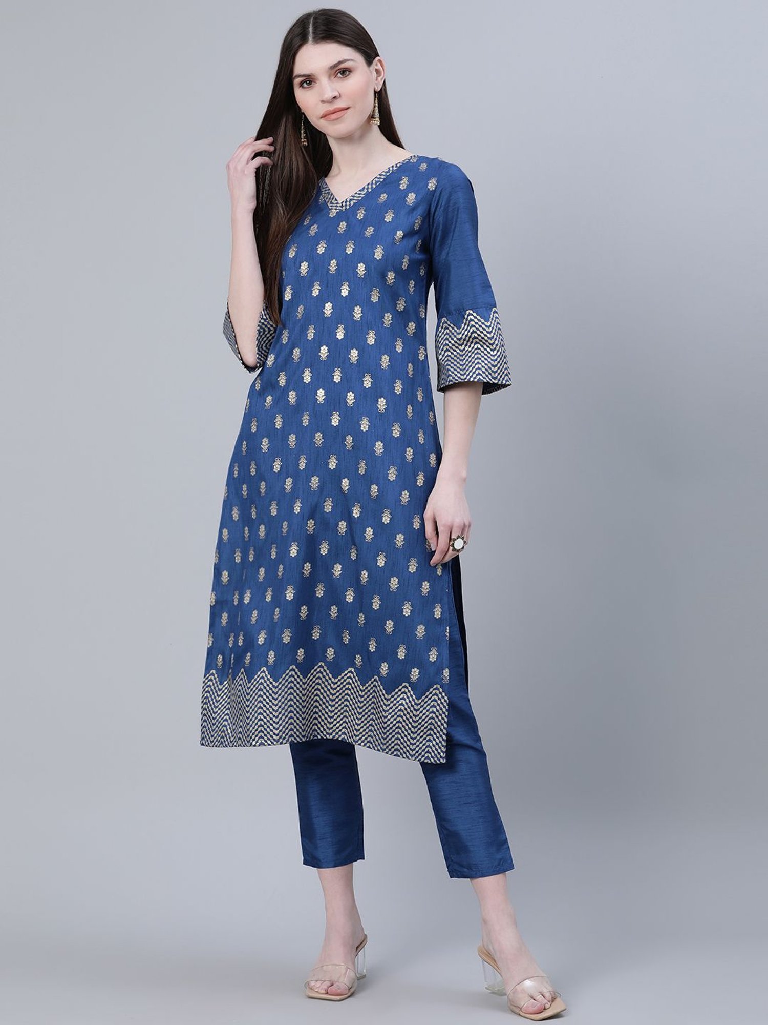 Ziyaa Blue Printed Straight Kurta
