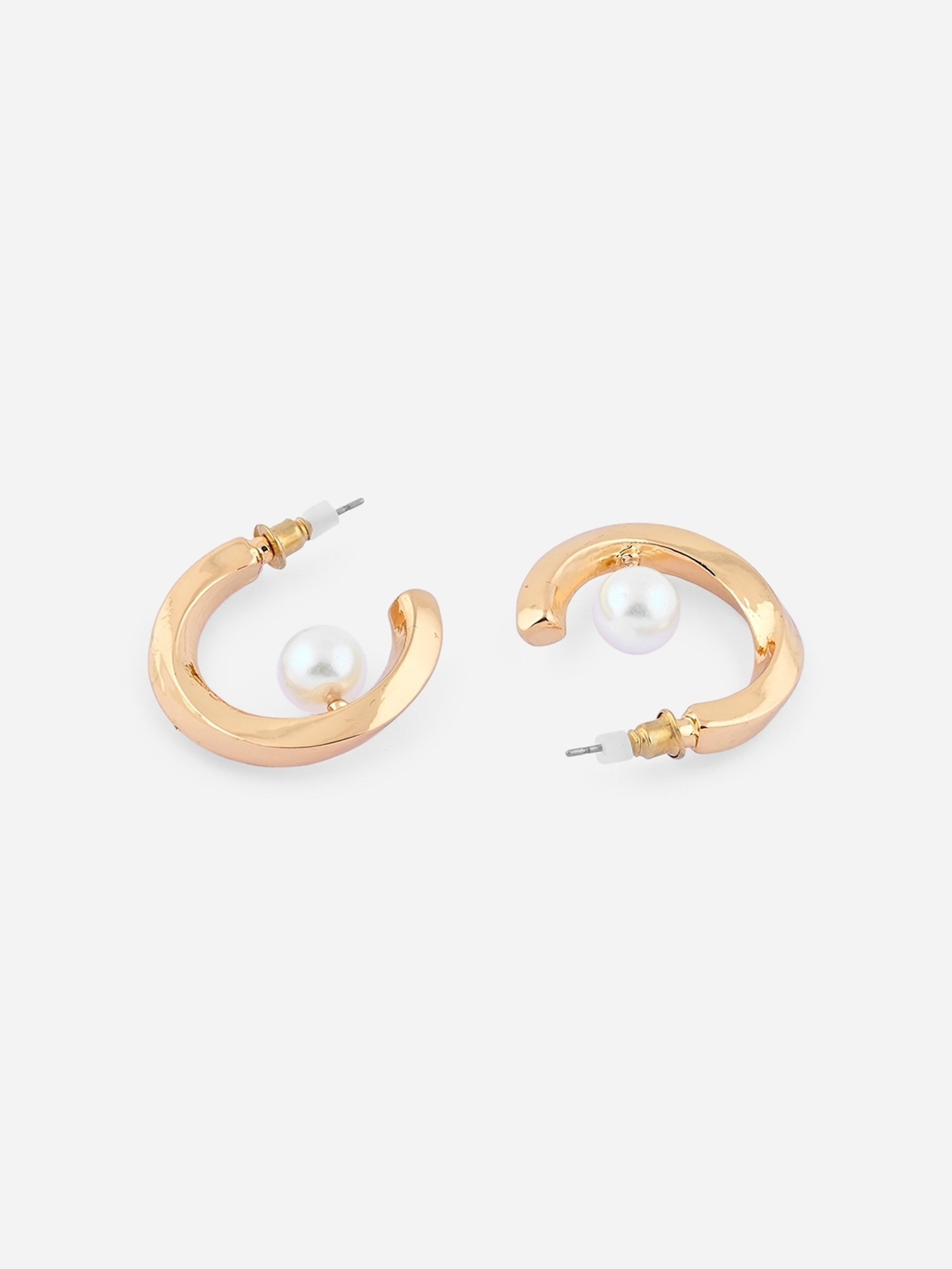 ToniQ Stylish White Pearl Beach Hoop Earrings for Women & Girls
