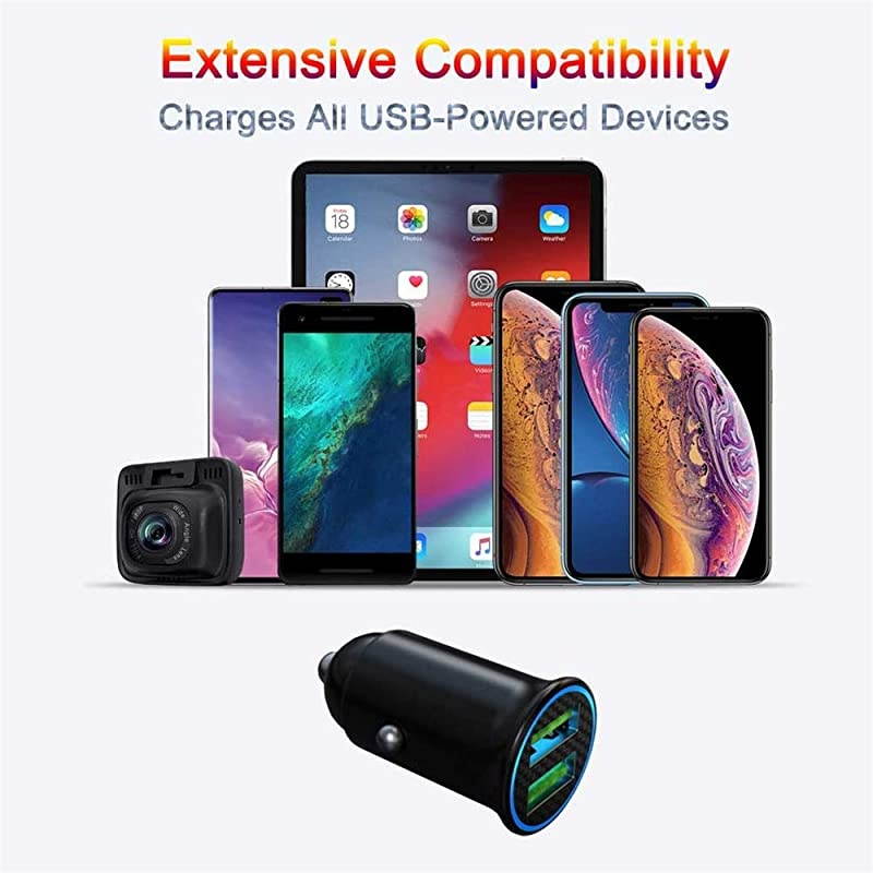 Charge 3.0 Car Charger Mini 30W 4.8A Metal Dual USB Ports QC 3.0 Car Charger Adapter Flush Fit Fast Charge Car Adapter for iPhone 11/XR/Xs/Max/X/8/7, iPad Pro/Air 2/Mini, Galaxy, LG and More