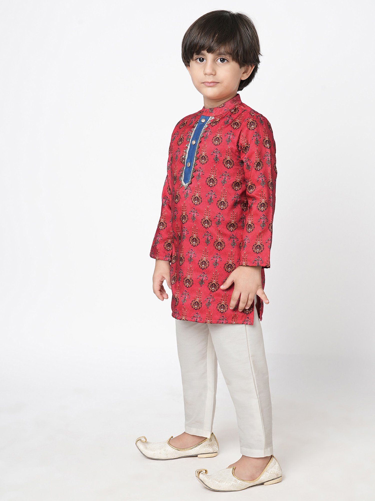 Lil Drama Kids Red & White Printed Full Sleeves Kurta with Pants