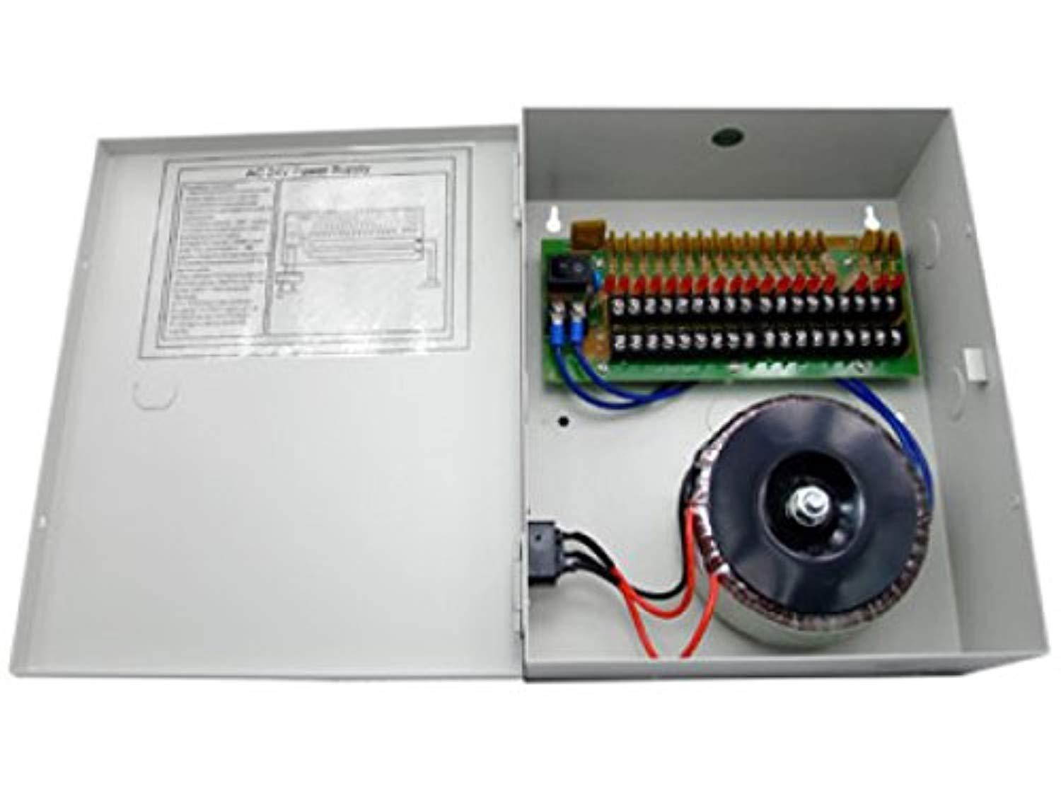 hdview cctv distributed power supply box for security camera, ptc resetable fuse no fuse burn, key lock 18 ports 10amp, 24v ac power