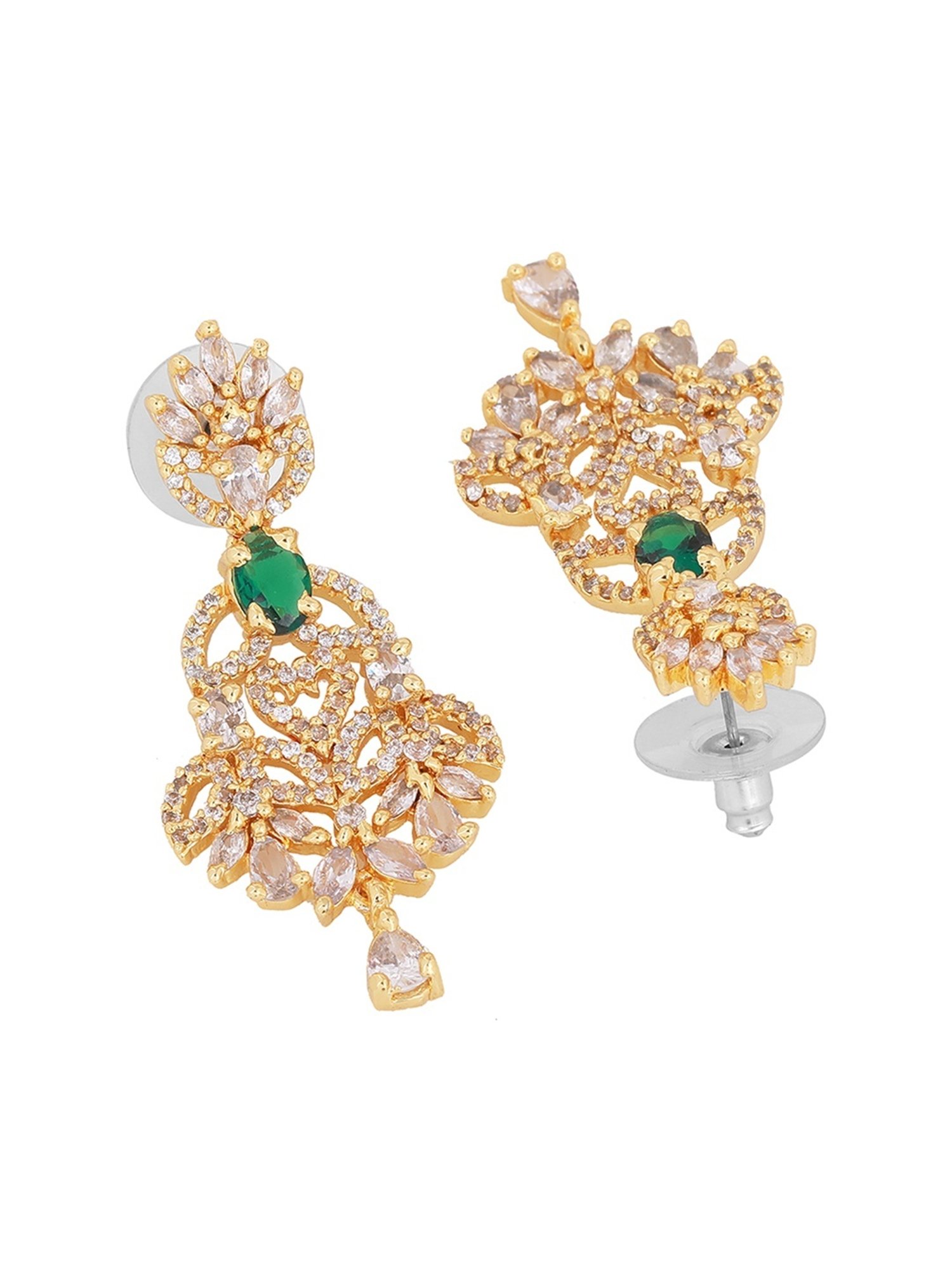 Estele Gold-Plated CZ Dazzling Designer Necklace Set with Colored Stones for Women