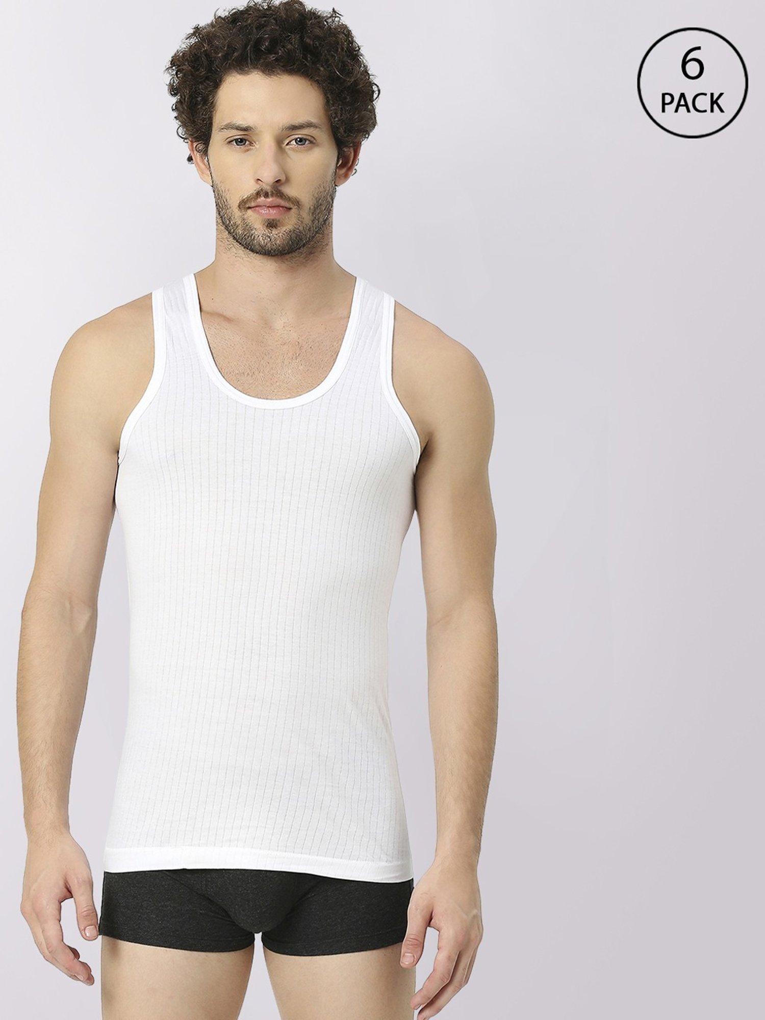 Frenchie White Cotton Skinny Fit Vest - Pack Of 6