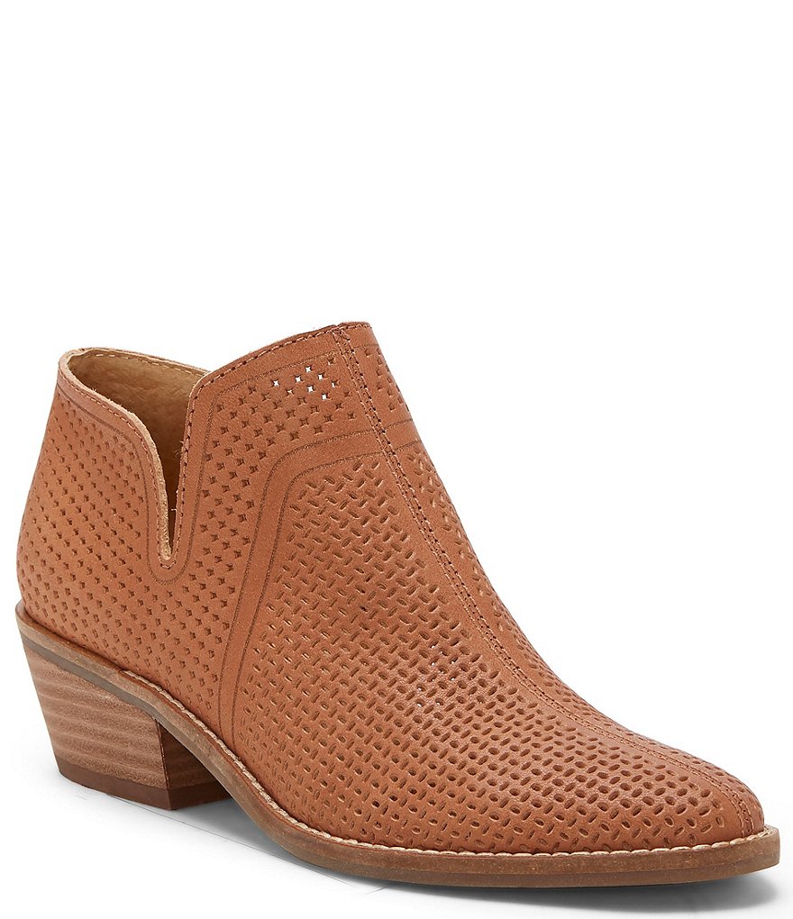 Lucky Brand Feyan Perforated Leather Block Heel Booties