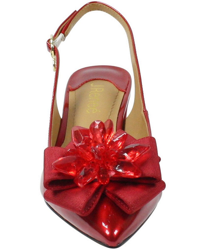 J. Renee Faaye Pearl Patent Crystal Ornament Bow Slingback Pumps