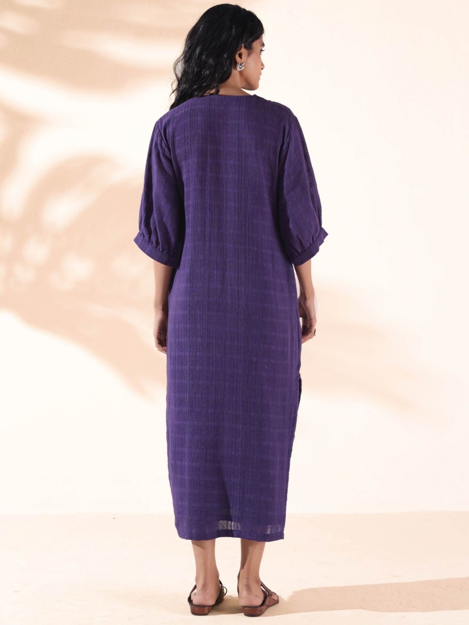 true Browns Purple Cotton Self Pattern A-Line Dress
