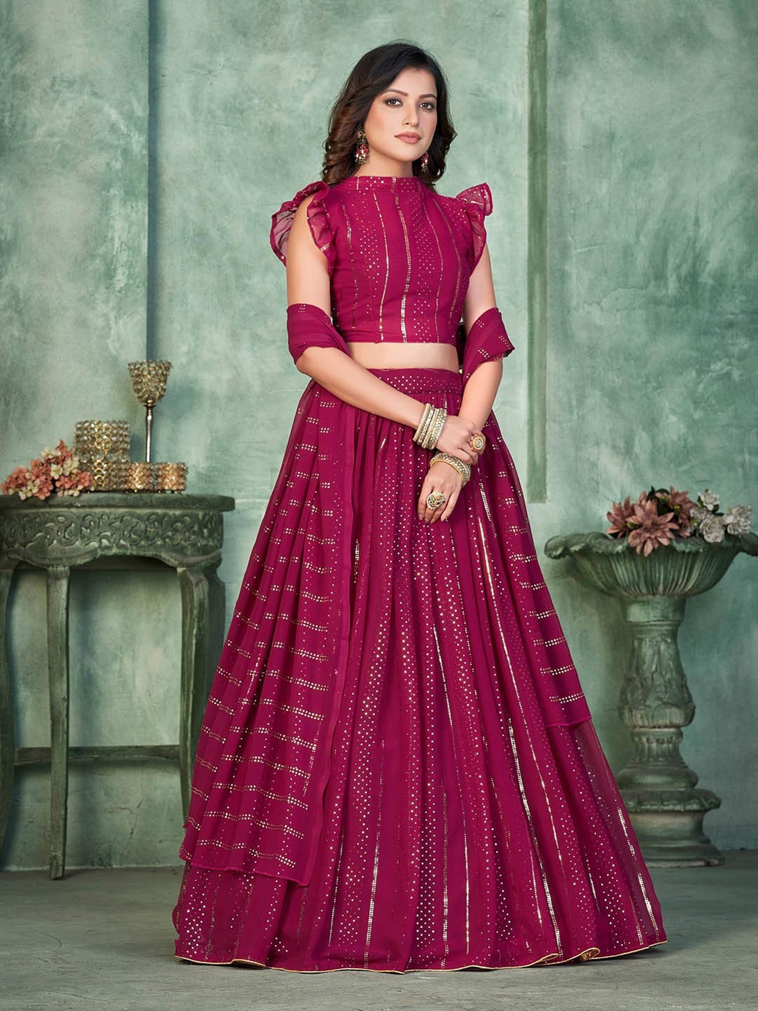 Warthy Ent Pink Embellished Lehenga Choli Set With Dupatta