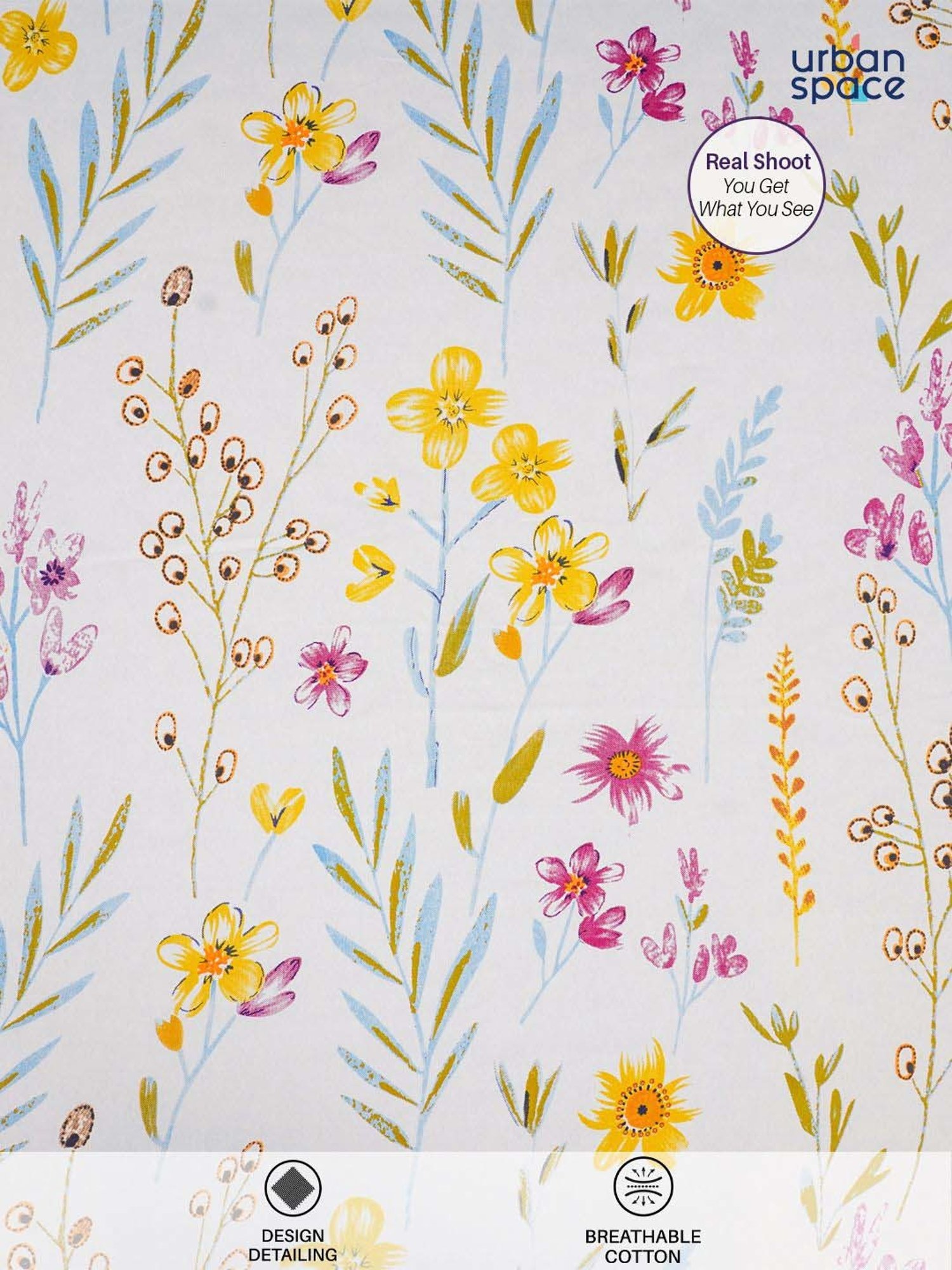 Urban Space White & Yellow Cotton 200 TC Single Bedsheet with 1 Pillow Cover