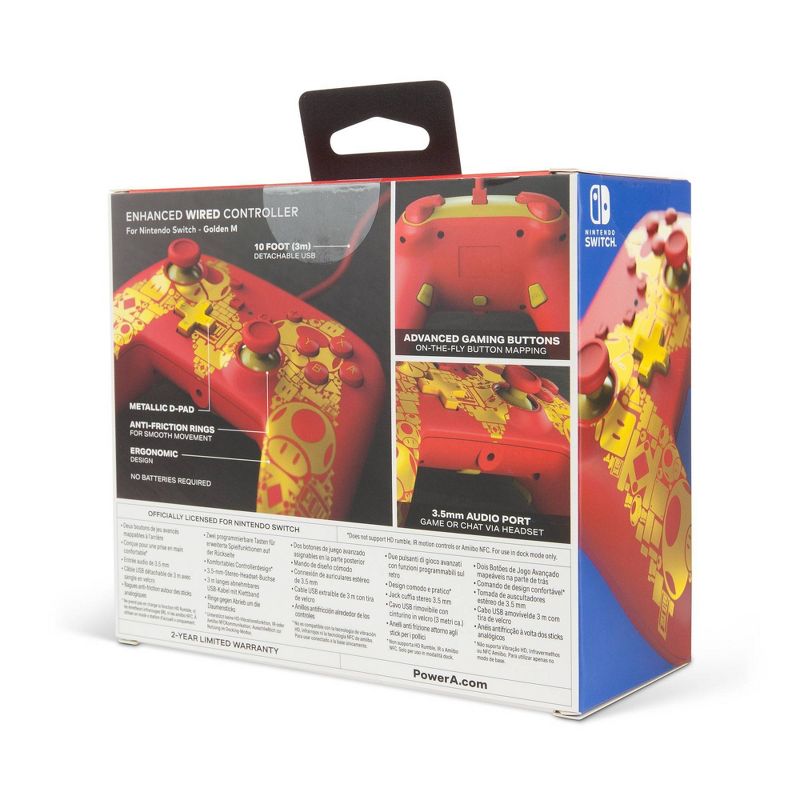 PowerA Enhanced Wired Controller for Nintendo Switch - Mario Golden M - Red