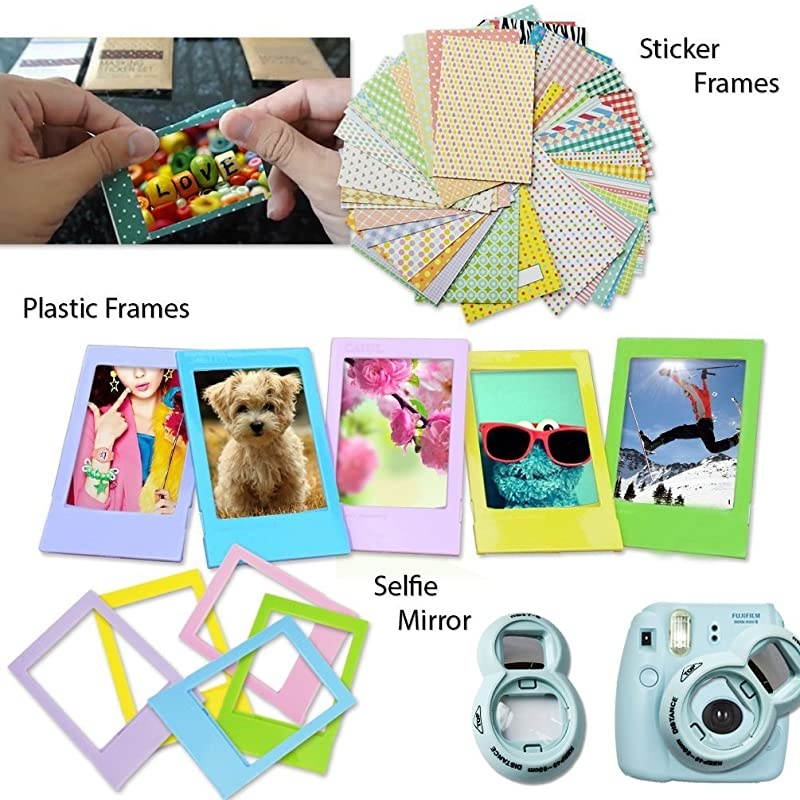 Instax Mini 9 Instant Camera Flamingo Pink + Fuji INSTAX Film (20 Sheets) + Custom Camera Case + Instax Album + 60 Colorful Stickers + 20 Emoji Stickers + Fun Frames + Colored Filters + More
