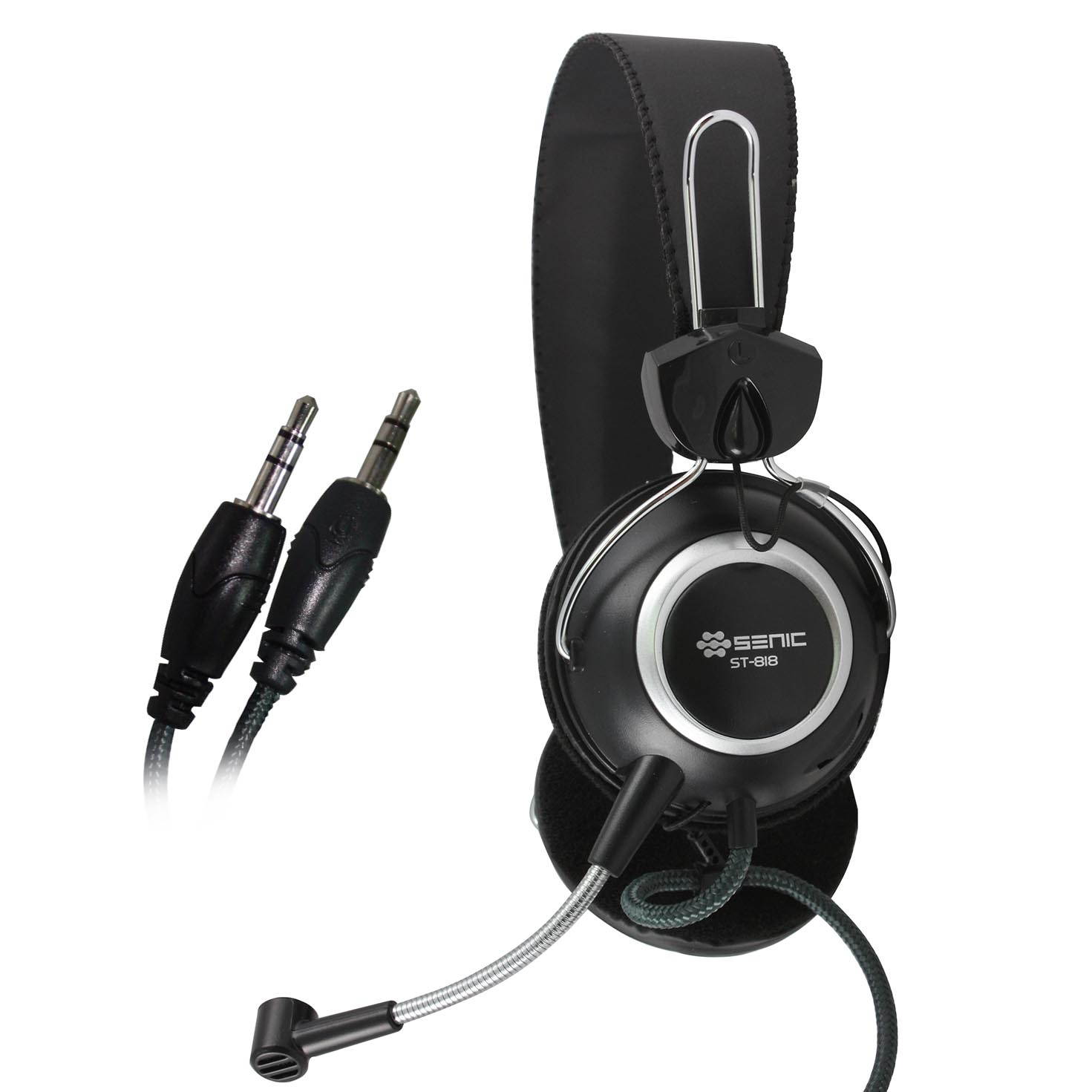 SENICC ST-818 Wired Over Ear Stereo Audio Headphones with 3.5mm Jack and Microphone for Desktop Laptop PC Skype Phone Talking