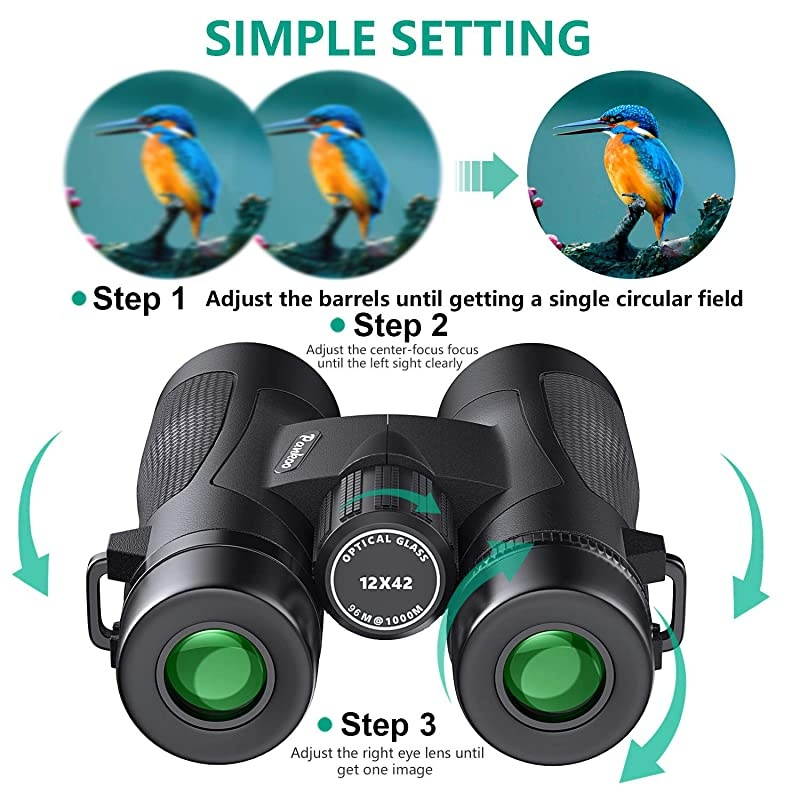 12x42 Binoculars for Adults HD Binocular for Bird Watching Travel Hiking Wildlife Hunting Concerts TheaterWaterproof Low Night Vision LightweightCompactBinocularsforAdults