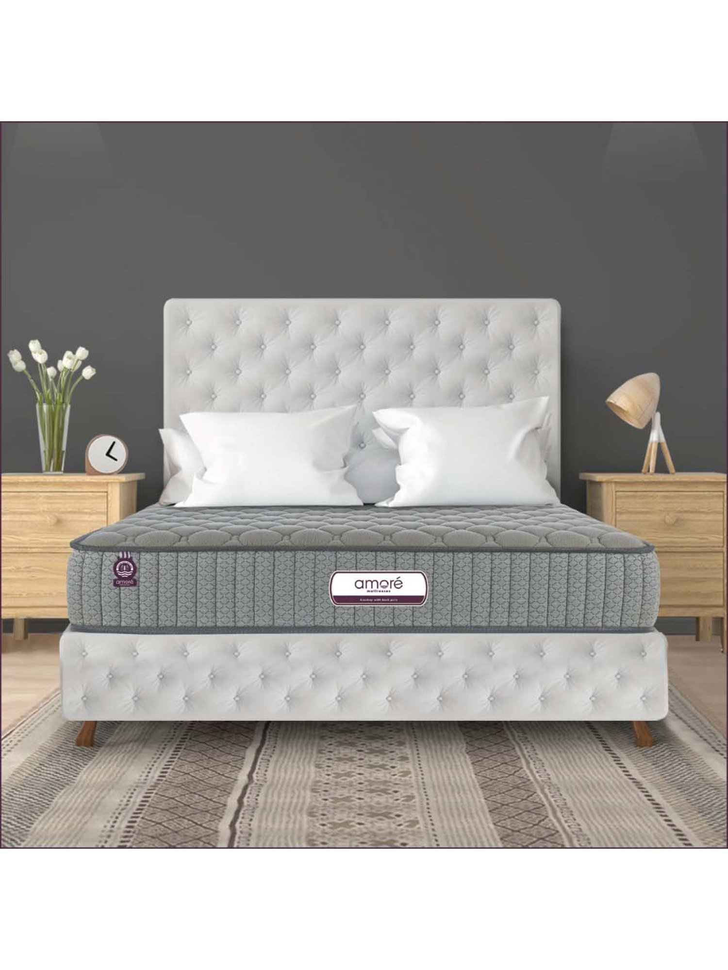 Amore Spine Grey Memory Foam Single Mattress (75 in. L X 30 in. W)