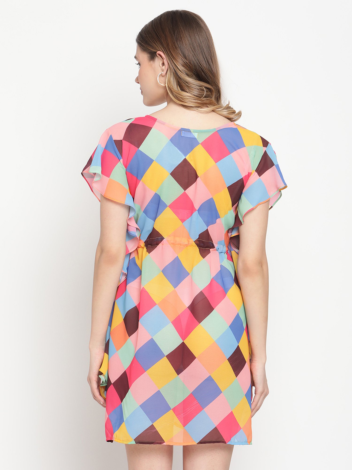 Erotissch Multicolored Chequered Beachwear Kaftan