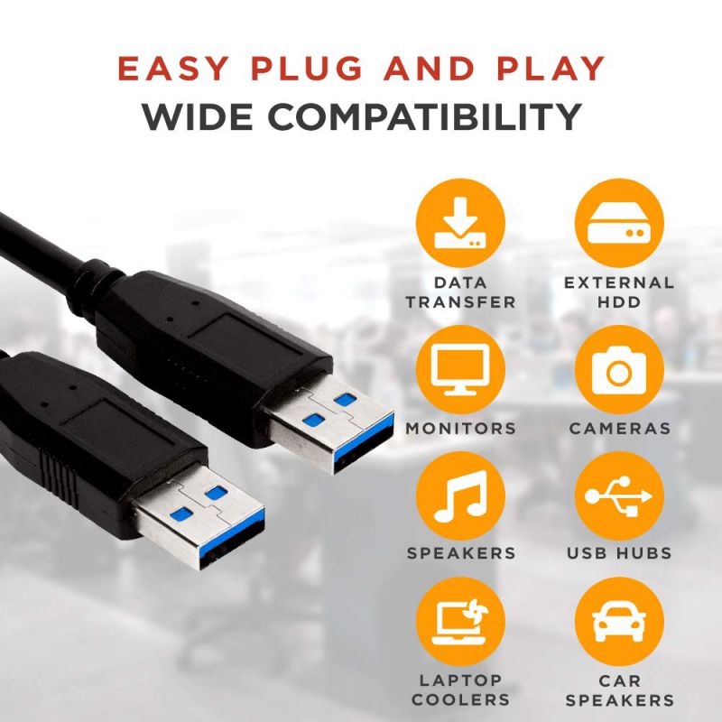 Buyer's Point SuperSpeed USB 3.0 (USB to USB Cable Male to Male) Type A/Type A Cable Cord for Data Transfer Hard Drive Enclosures, Printers, Modems, Cameras, Flash Drives, Thumb (6ft) Pack of 2 Black