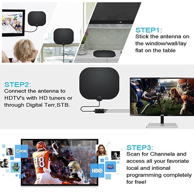 HD Indoor Digital TV Antenna Long 250 Miles Range, 360&deg; Reception Digital Antenna, Compatible 8K 4K 1080P HDTV and All Old Tv for Free Channels - On The Go Portable Indoor TV Antenna