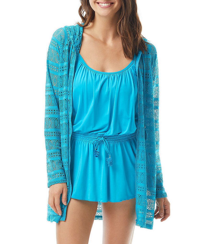 Becca by Rebecca Virtue Beach Date Hooded V-Neck Sleeveless Swim Cover Up Dress