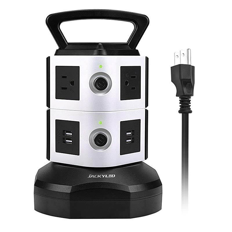 Power Strip Tower  Surge Protector Electric Charging Station 3000W 13A 6 AC Outlets 4 USB Ports with 16AWG 6.5ft Heavy Duty Extension Cord for Home Office