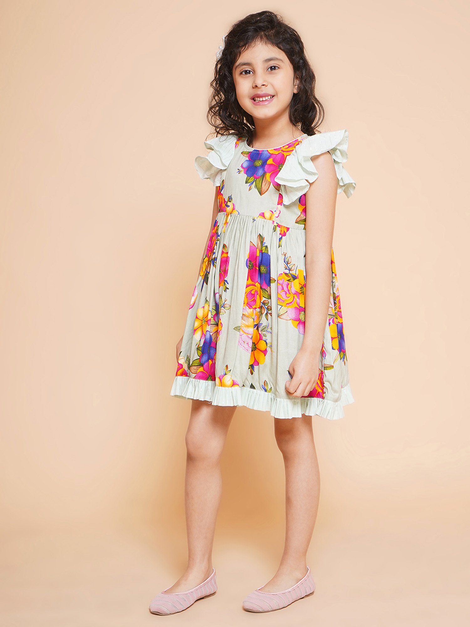Little Bansi Kids Multicolor Floral Print Dress