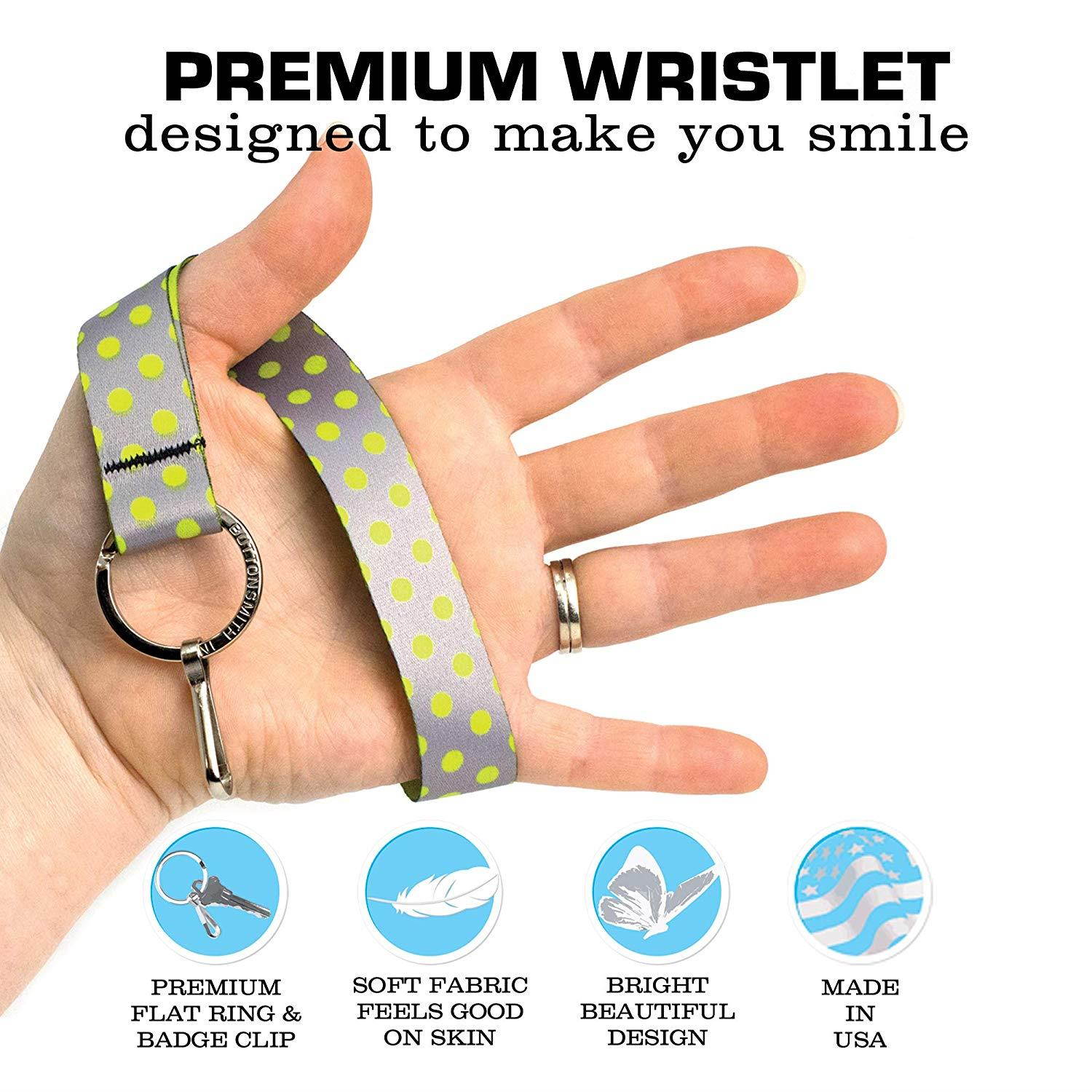 Buttonsmith Pewter and Lime Dots Premium Wristlet - Made in USA