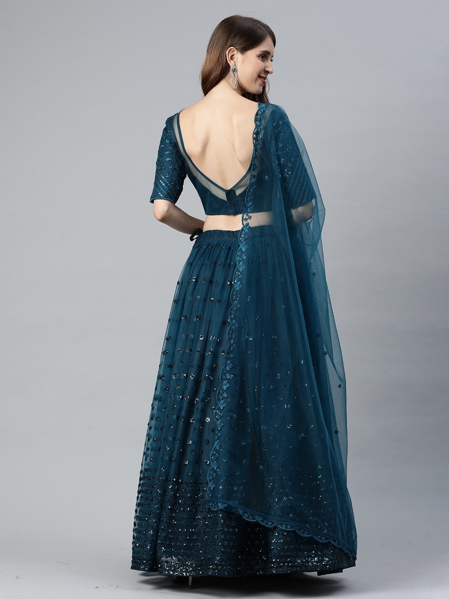 SHUBHKALA Teal Embellished Lehenga Choli Set With Dupatta