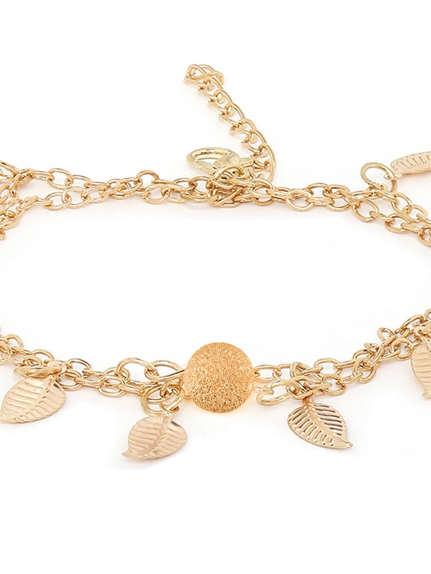 OOMPH Gold Tone Multi Layer Leaf & Sea Shell Beach Fashion Anklet Pack of 2