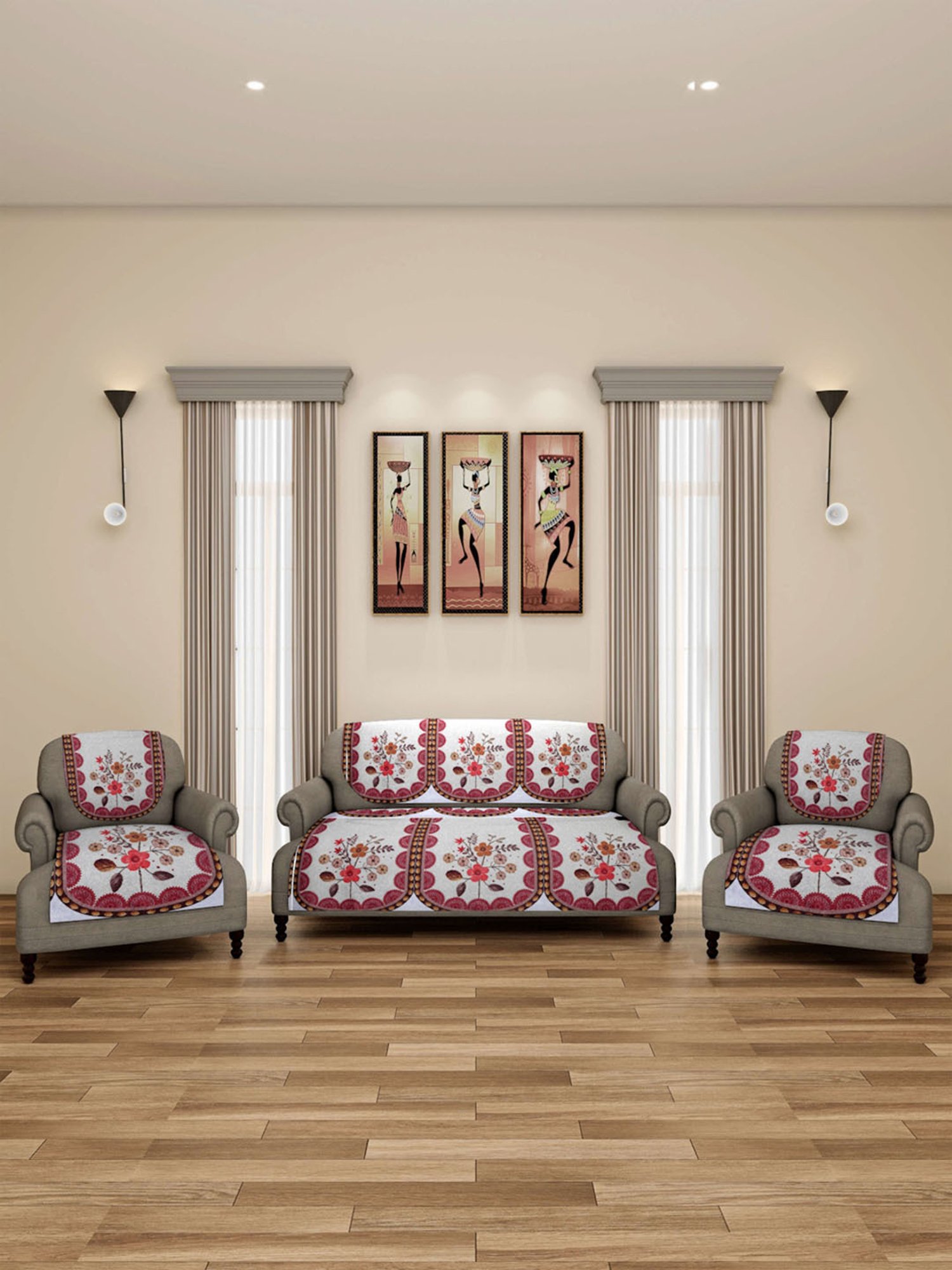 Romee Beige Polyester Floral Sofa Covers