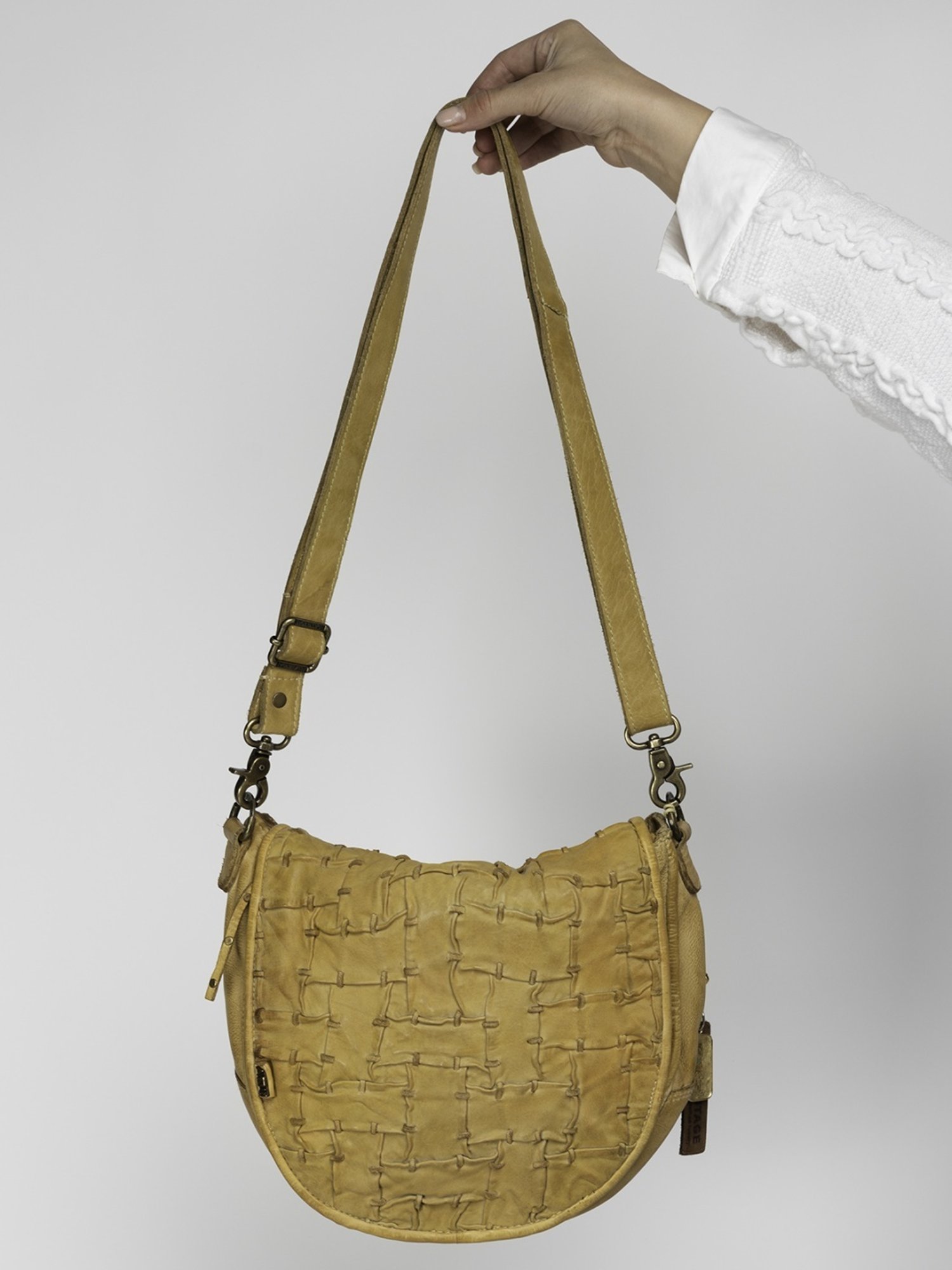 Art N Vintage Carla Mustard Yellow Leather Textured Small Sling Handbag