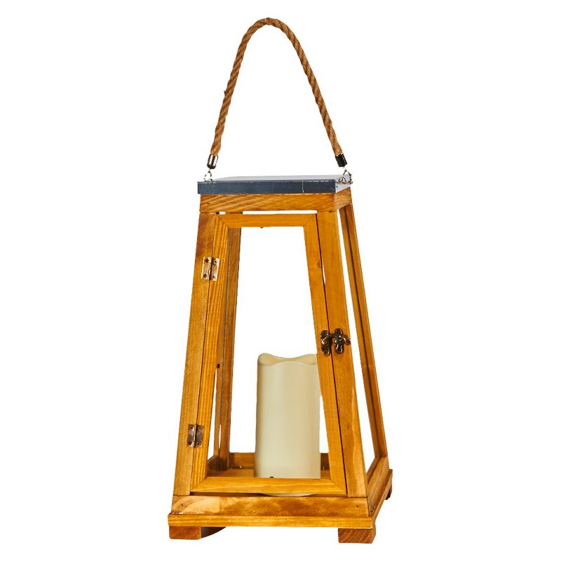Smart Living Newport 15" LED Candle Outdoor Lantern - Natural Wood