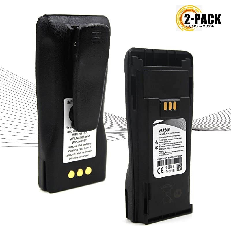72V 1800mAh NiMH Battery NNTN4497 Compatible for Motorola Radio NNTN4496 CP040 CP150 CP200 CP200D CP380 CP200XLS EP450 EP450 PR400 GP3188 GP3688 Walkie Talkies with Belt Clip