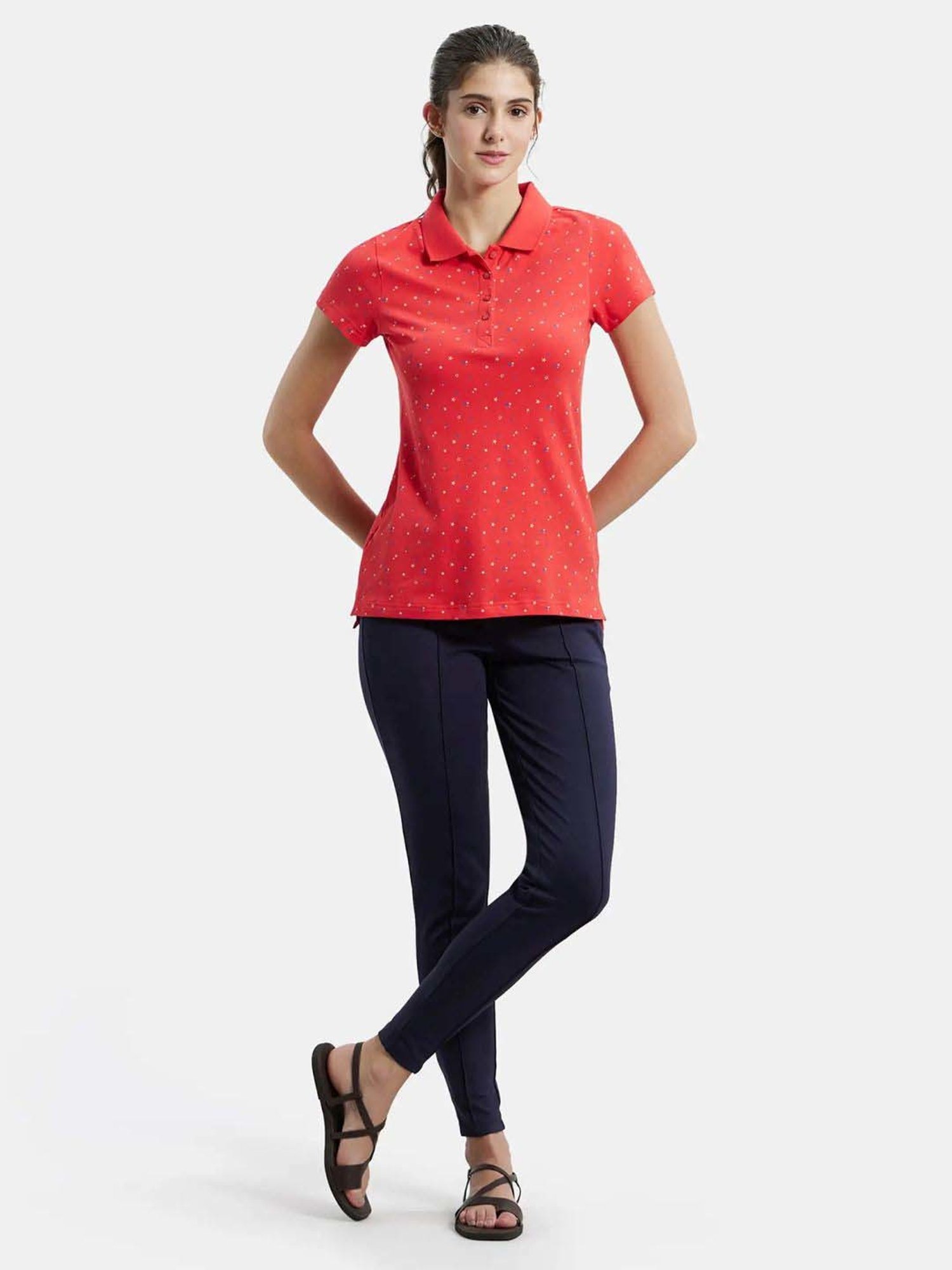 Jockey UL34 Women's Super Combed Cotton Pique Regular Fit Printed Polo T-Shirt (Prints May Vary)