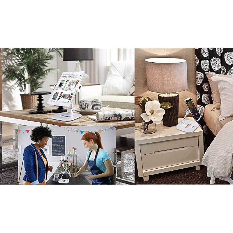 Stylish Aluminum Tablet Stand Cell Phone Holder Folding 360&deg; Swivel iPad iPhone Desk Mount Holders fits 411 Display TabletSmartphones for Kitchen Bedside Office Table POS Kiosk Showroom