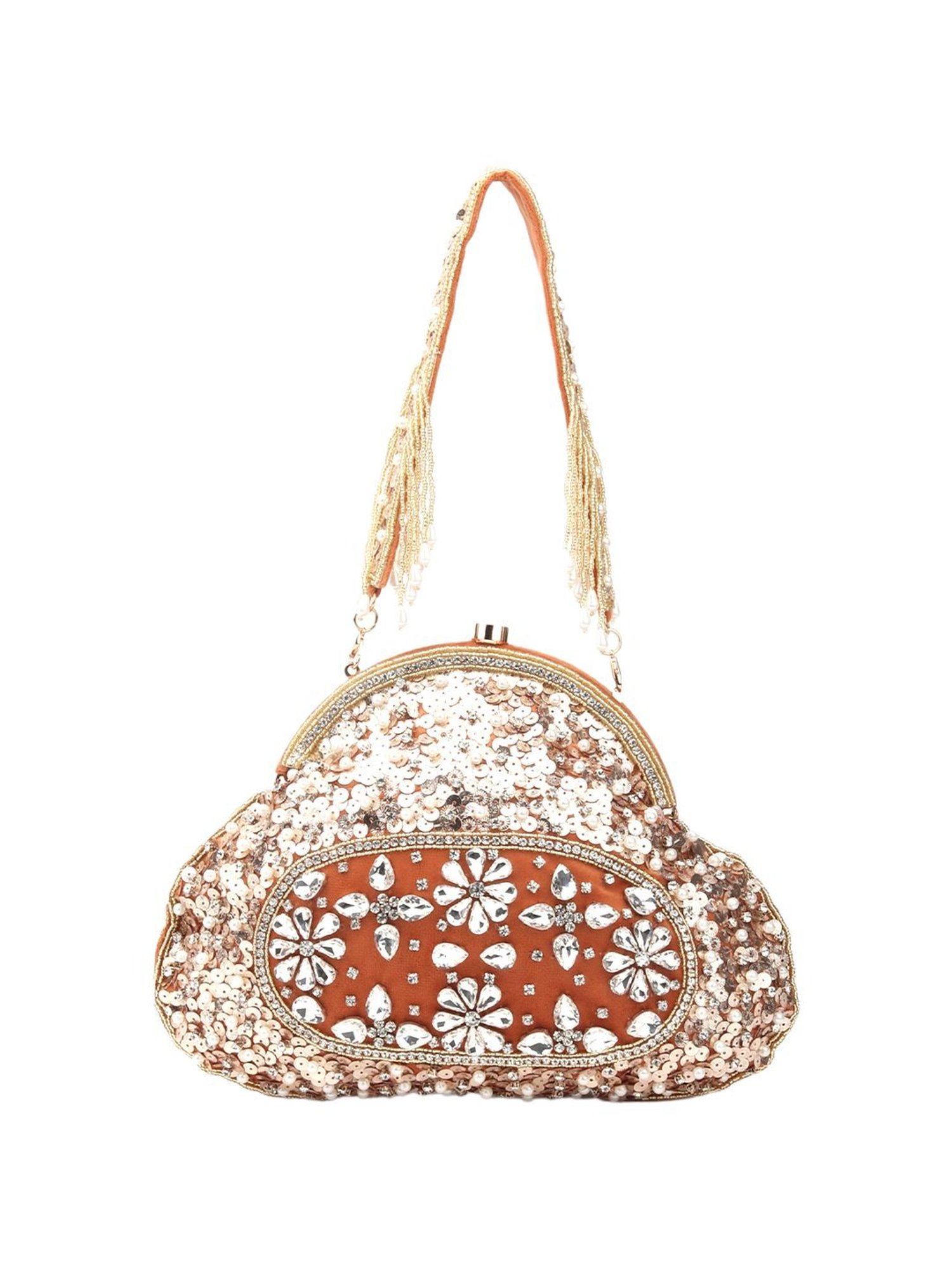 Odette Brown & White Embellished Handbag