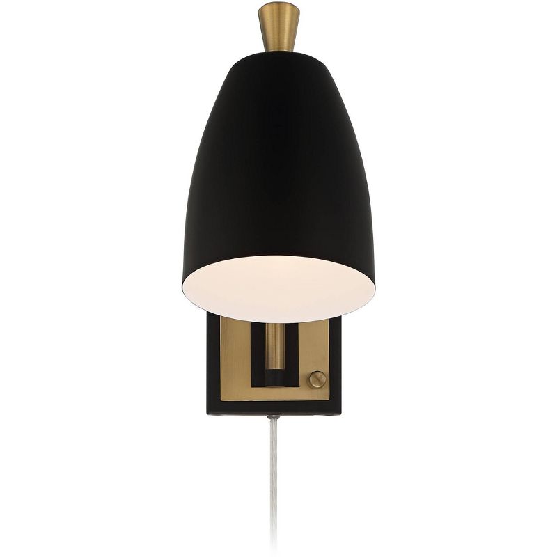 360 Lighting Kona Black and Antique Brass Swing Arm Plug-In Wall Lamp