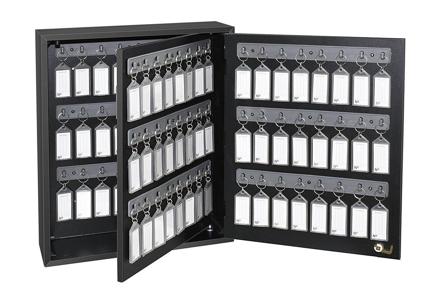 Acrimet Key Cabinet Organizer 96 Positions with Lock (Wall Mount) (96 Smoke Tags Included) (Black Cabinet)