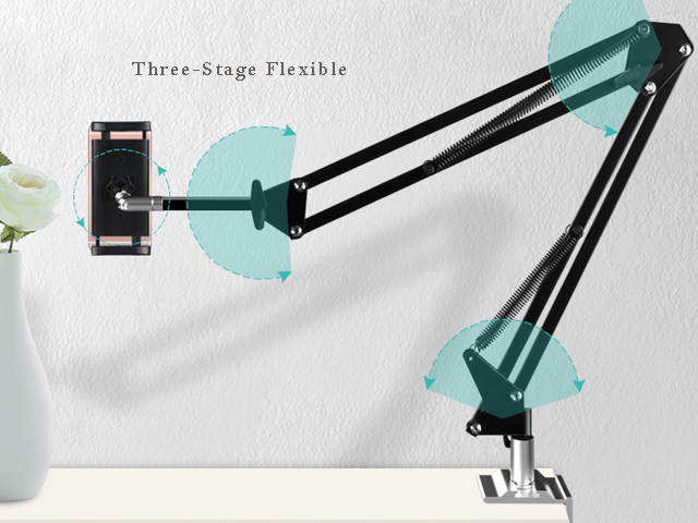 Cell Phone Holder, Phone Clip Holder Clamp for Desk,Universal Phone Stand Holder Mount Flexible 360&deg; Rotation,Long Arm Bracket for 3.5-10.6 inches Phones Mobile Stand for Bed, Office, Kitchen