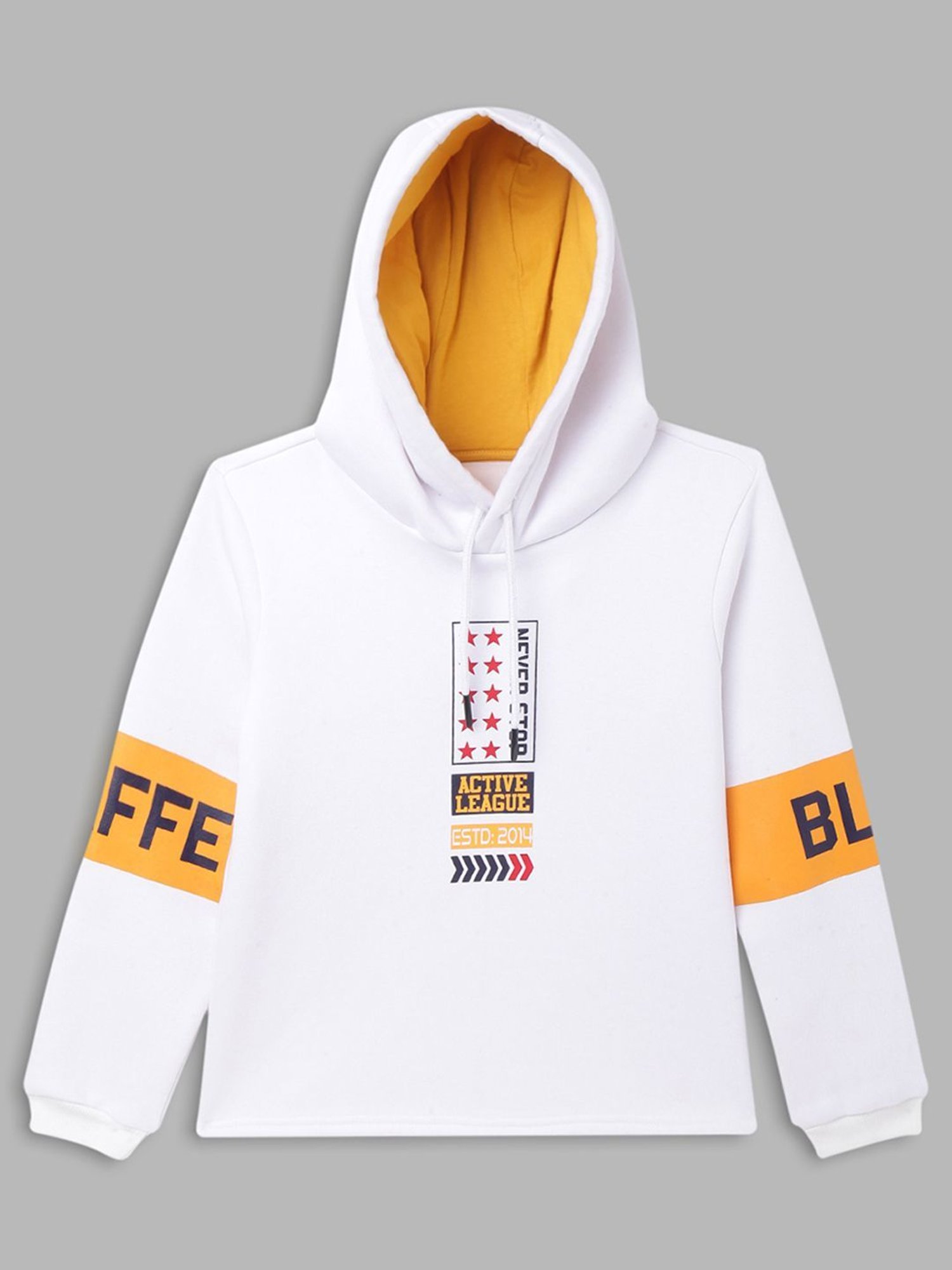 Blue Giraffe Kids White & Orange Printed Full Sleeves Sweatshirt