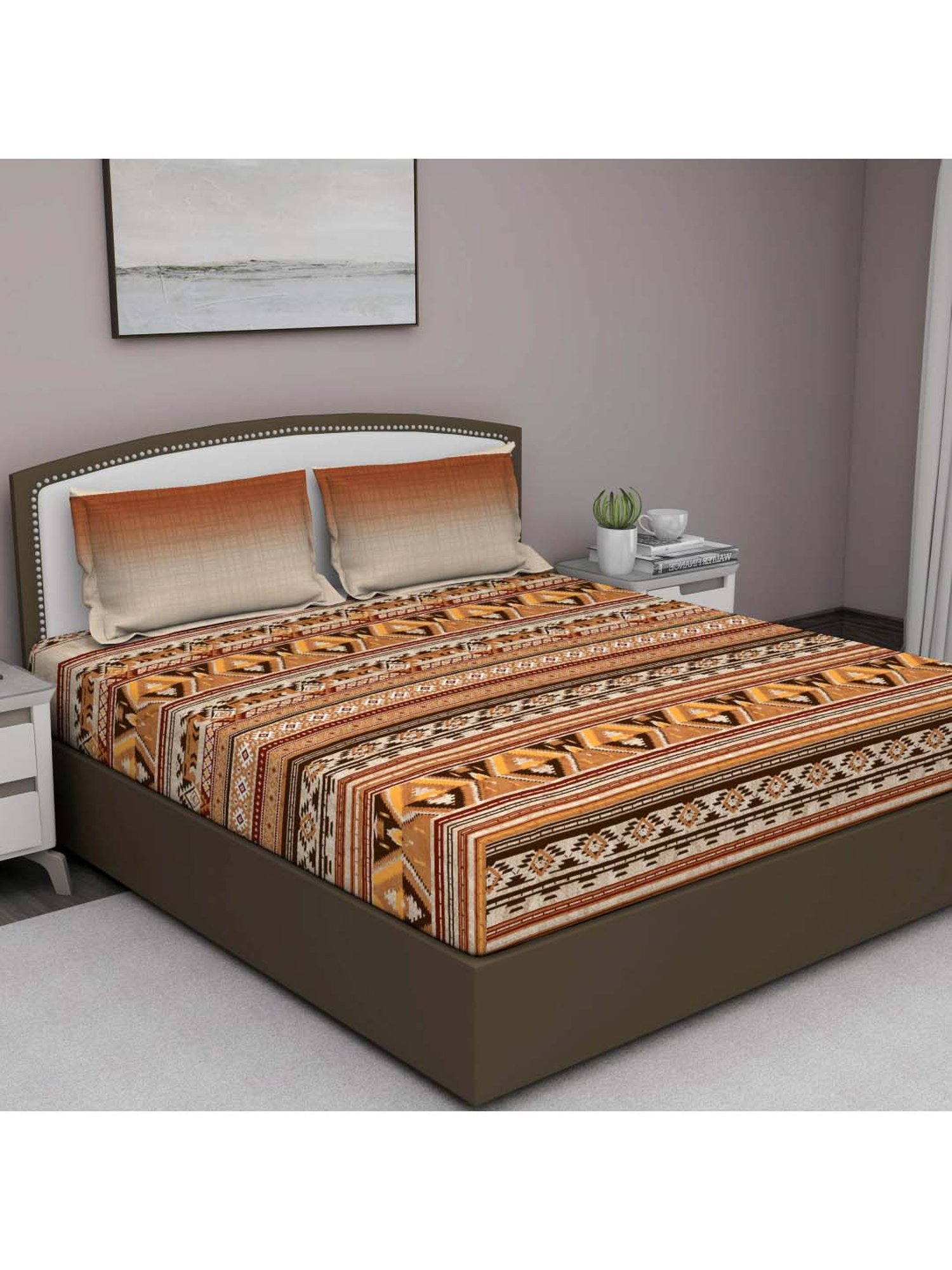 GM Brown 100% Cotton 210 TC King Bedsheet Set