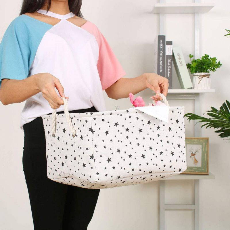 uxcell Storage Baskets w Cotton Handles Foldable Storage Toy Bin Laundry Basket Clothes Towel Organizer 17.7" x 13.8" x 9.8" Black Star