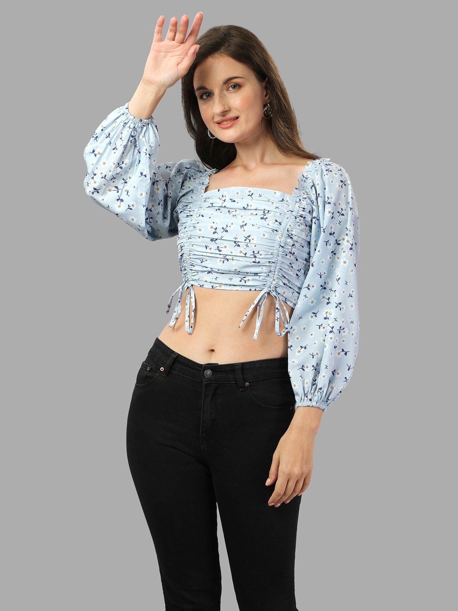 MASAKALI.CO Light Blue Floral Print Crop Top