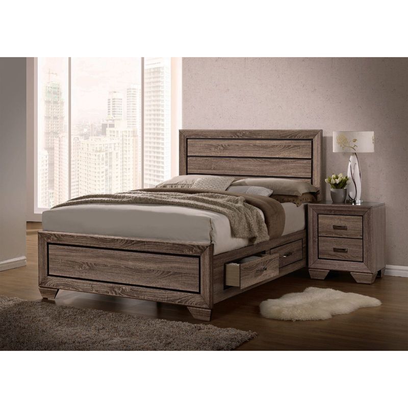 Queen Cuboid Storage Bed Washed Taupe - Private Reserve