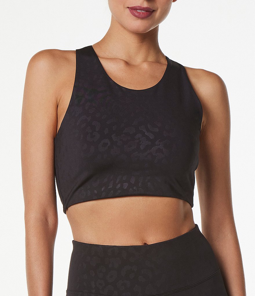 Marc New York Performance Embossed Leopard Print Racerback Crop Bra Tank