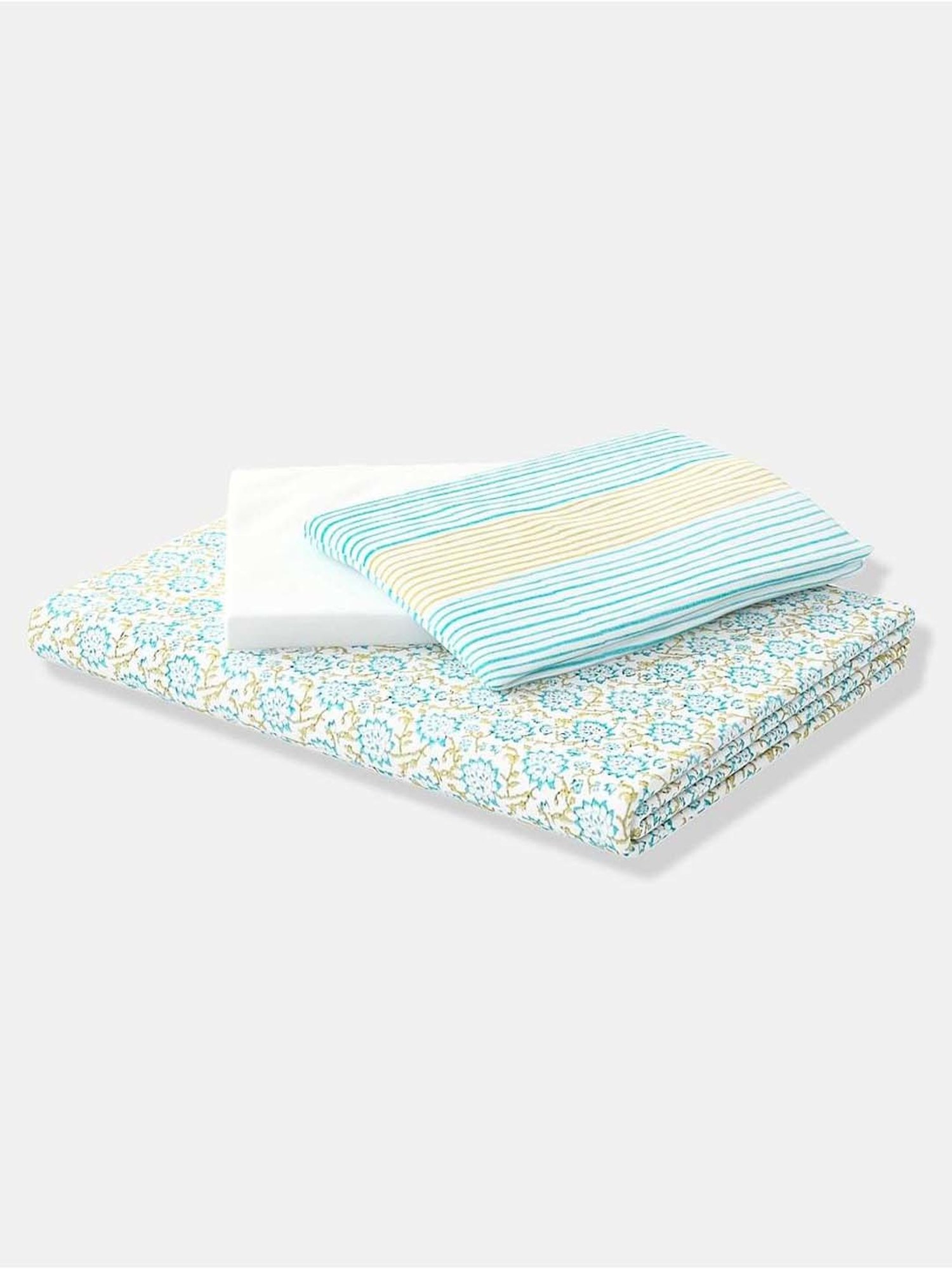 Fabindia Aqua Cotton 180 TC Single Bed Sheet With Pillow Cover