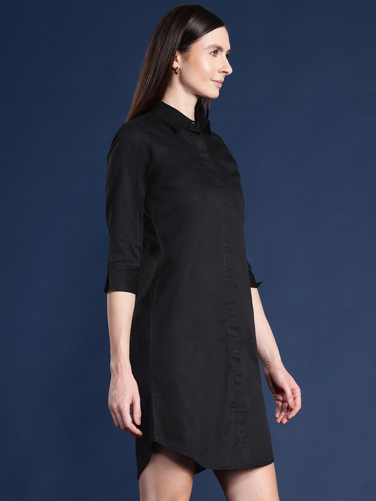 Hancock Black Cotton Regular Fit Shirt Dress