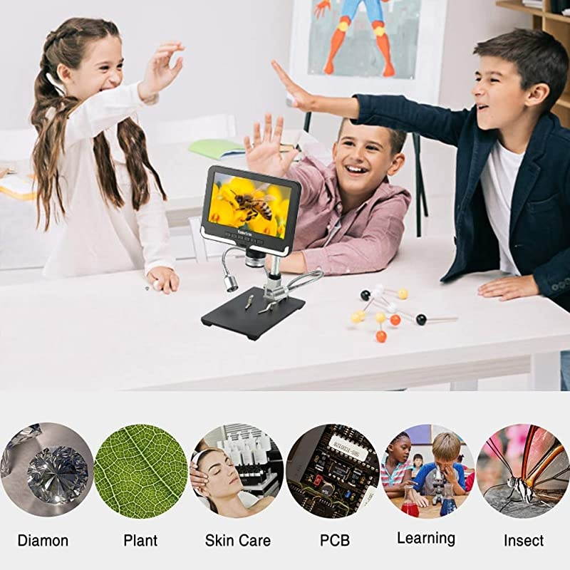 7 inch LCD Digital USB Microscope Angle Adjustable with Remote Control, 12MP 1920x1080 30fps Video Recorder Image Flip/Reverse Color/Black & White for Circuit Board Repair Soldering PCB Coin