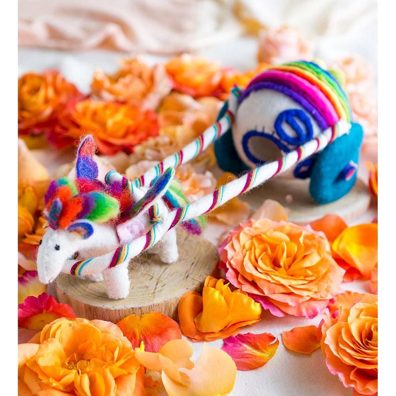 Magic Cabin - Rainbow Unicorn and Carriage Play Set for Kids - Handmade of Natural Wool Felt