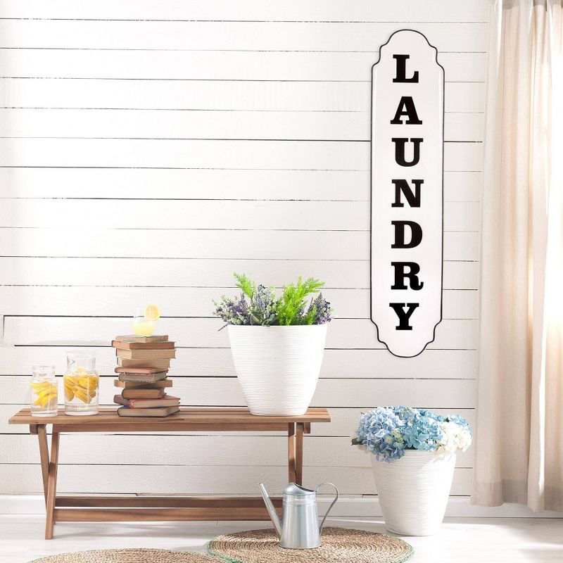 42.75" Vertical Hand Painted Laundry Tin Enamel Wall Sign Off White - Patton Wall Décor